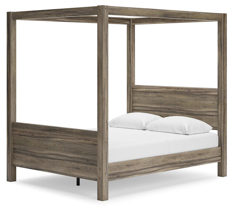Shallifer Brown Queen Canopy Bed - Ella Furniture