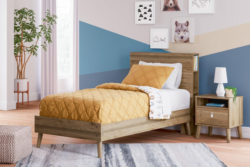 Aprilyn Honey Twin Bookcase Bed - Ella Furniture