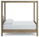 Aprilyn Honey Queen Canopy Bed - Ella Furniture