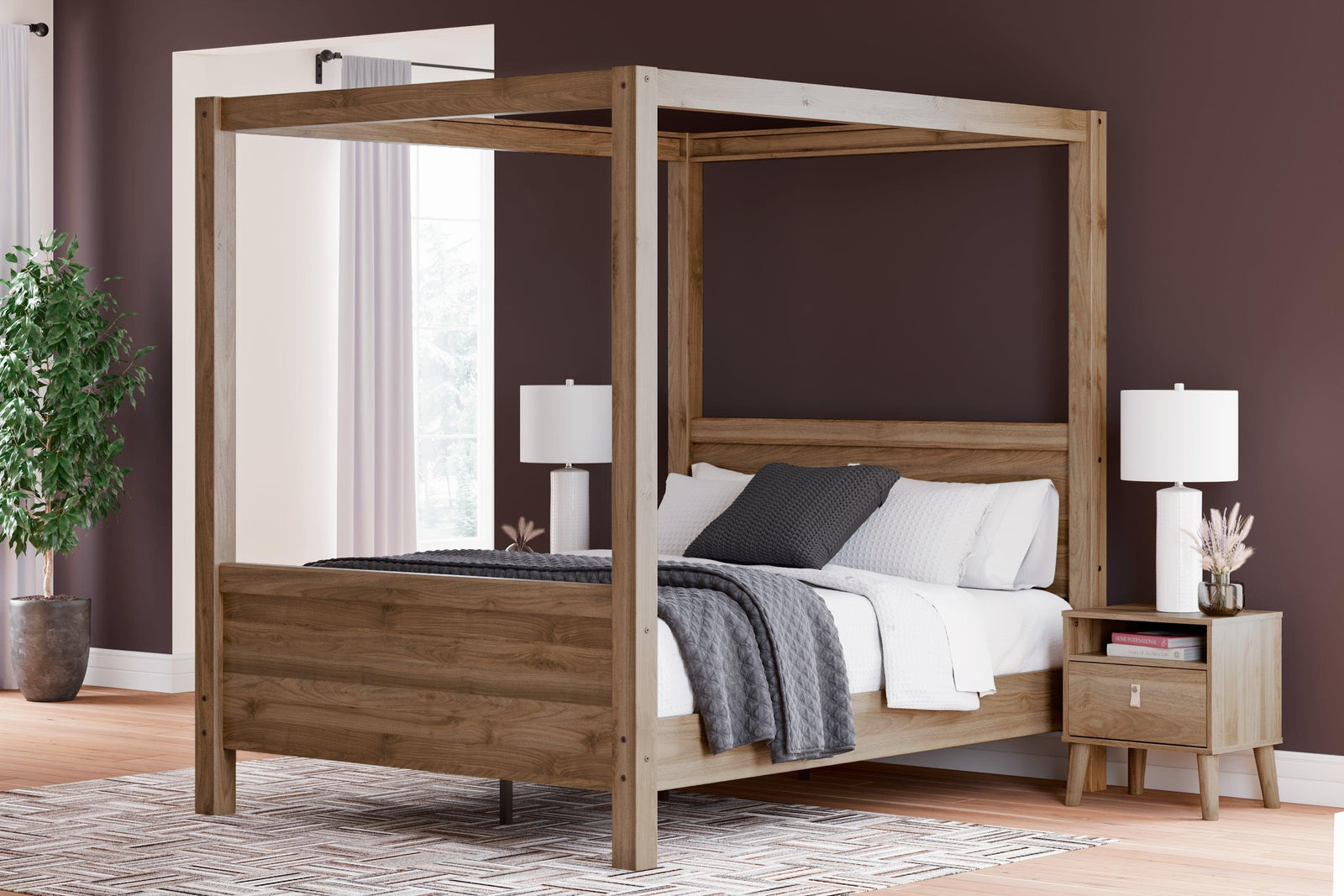 Aprilyn Honey Queen Canopy Bed - Ella Furniture