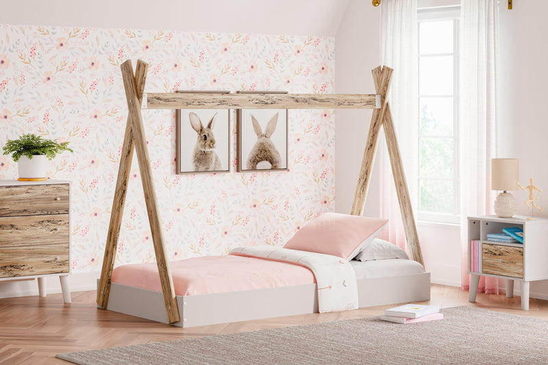 Piperton Two-tone Brown/white Twin Tent Complete Bed In Box - Ella Furniture