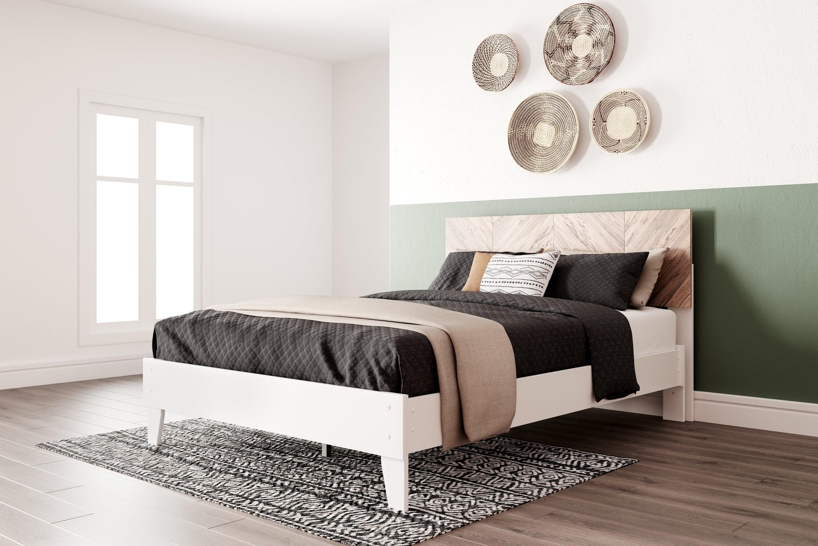 Piperton Two-tone Brown/white Queen Panel Platform Bed - Ella Furniture