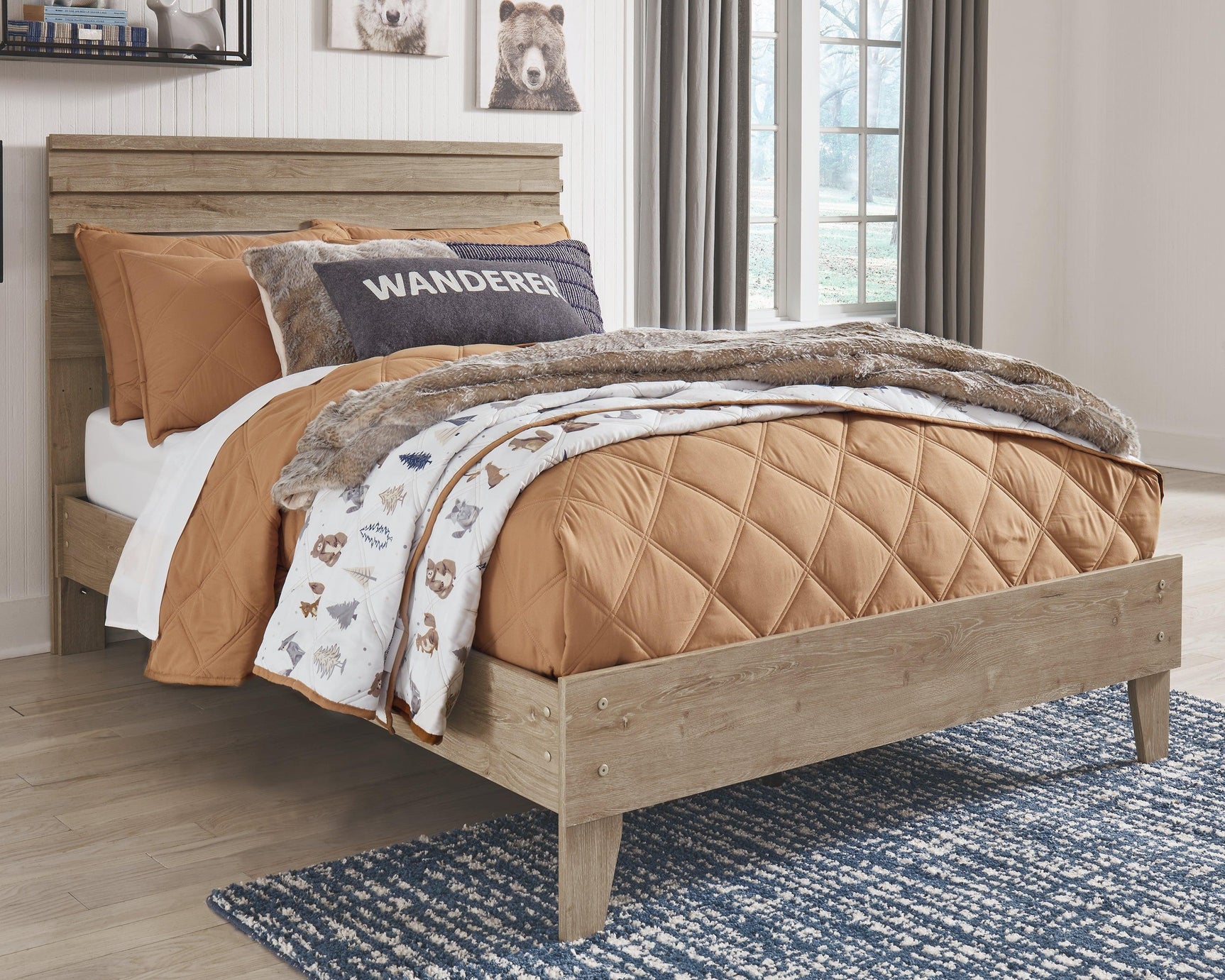 Oliah Natural Full Panel Platform Bed - Ella Furniture