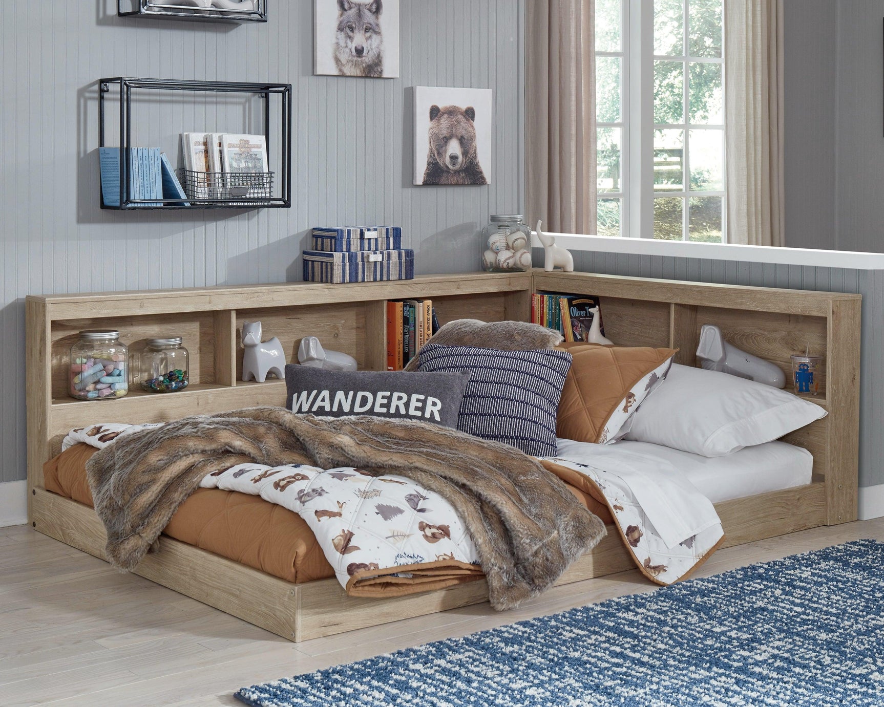 Oliah Natural Full Bookcase Storage Bed - Ella Furniture