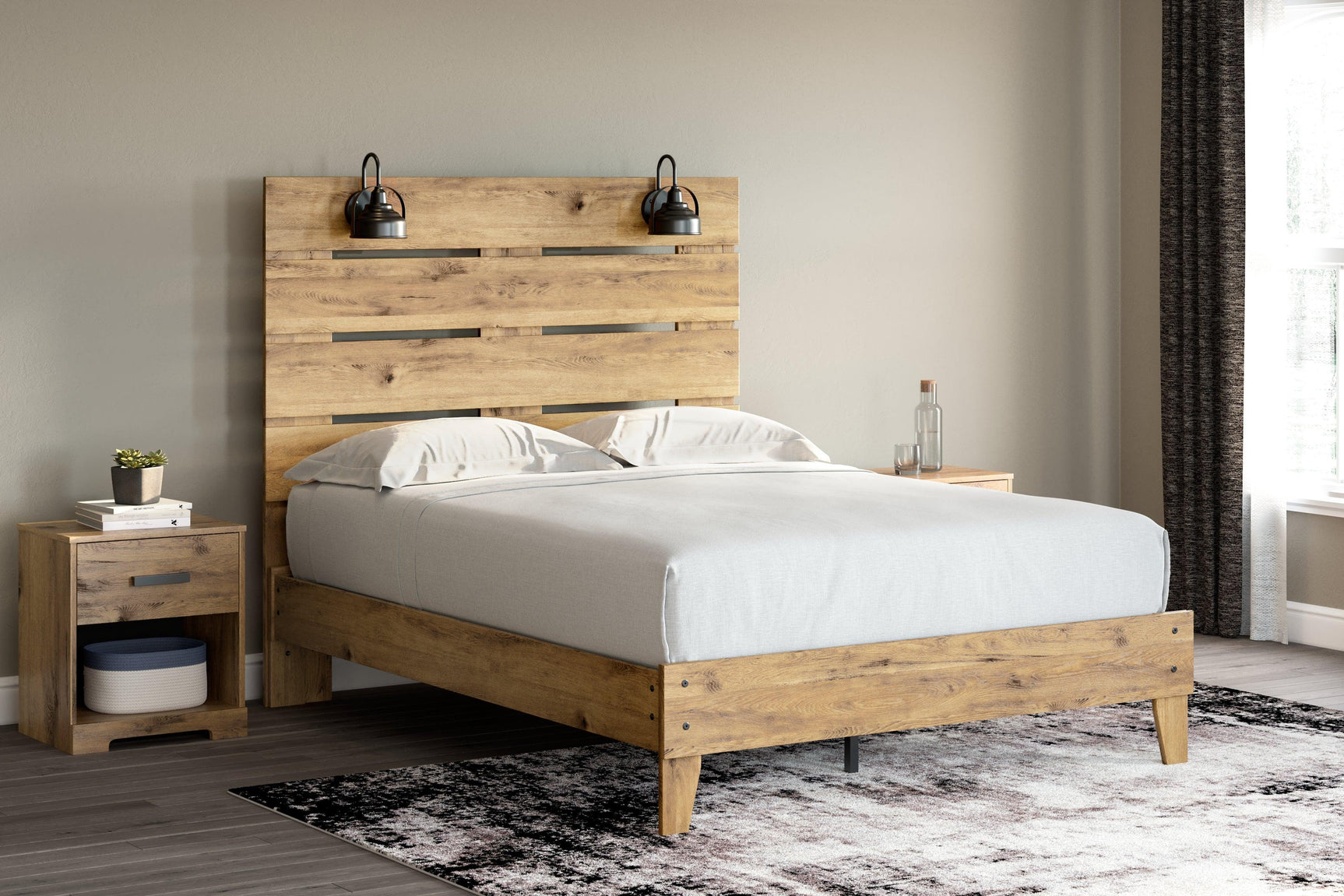 Larstin Brown Queen Panel Platform Bed - Ella Furniture