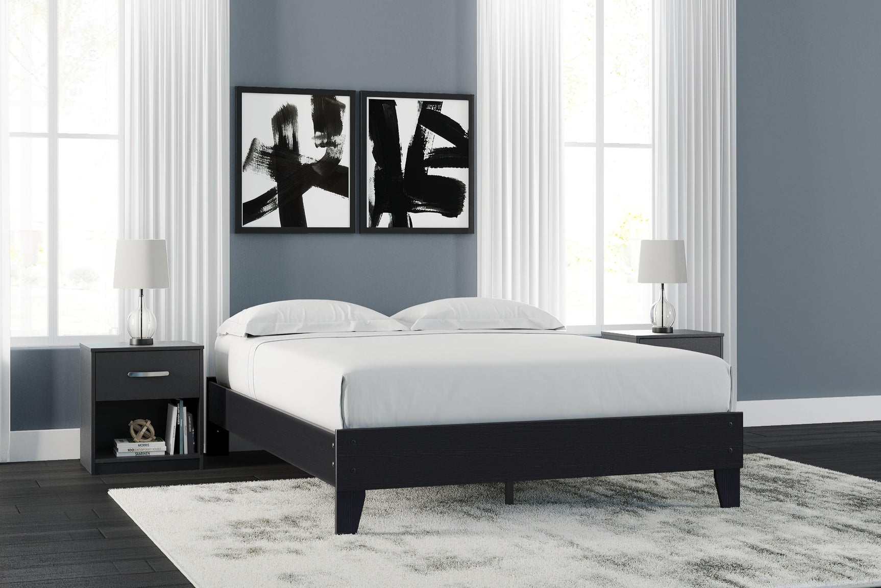 Finch Black Queen Platform Bed - Ella Furniture