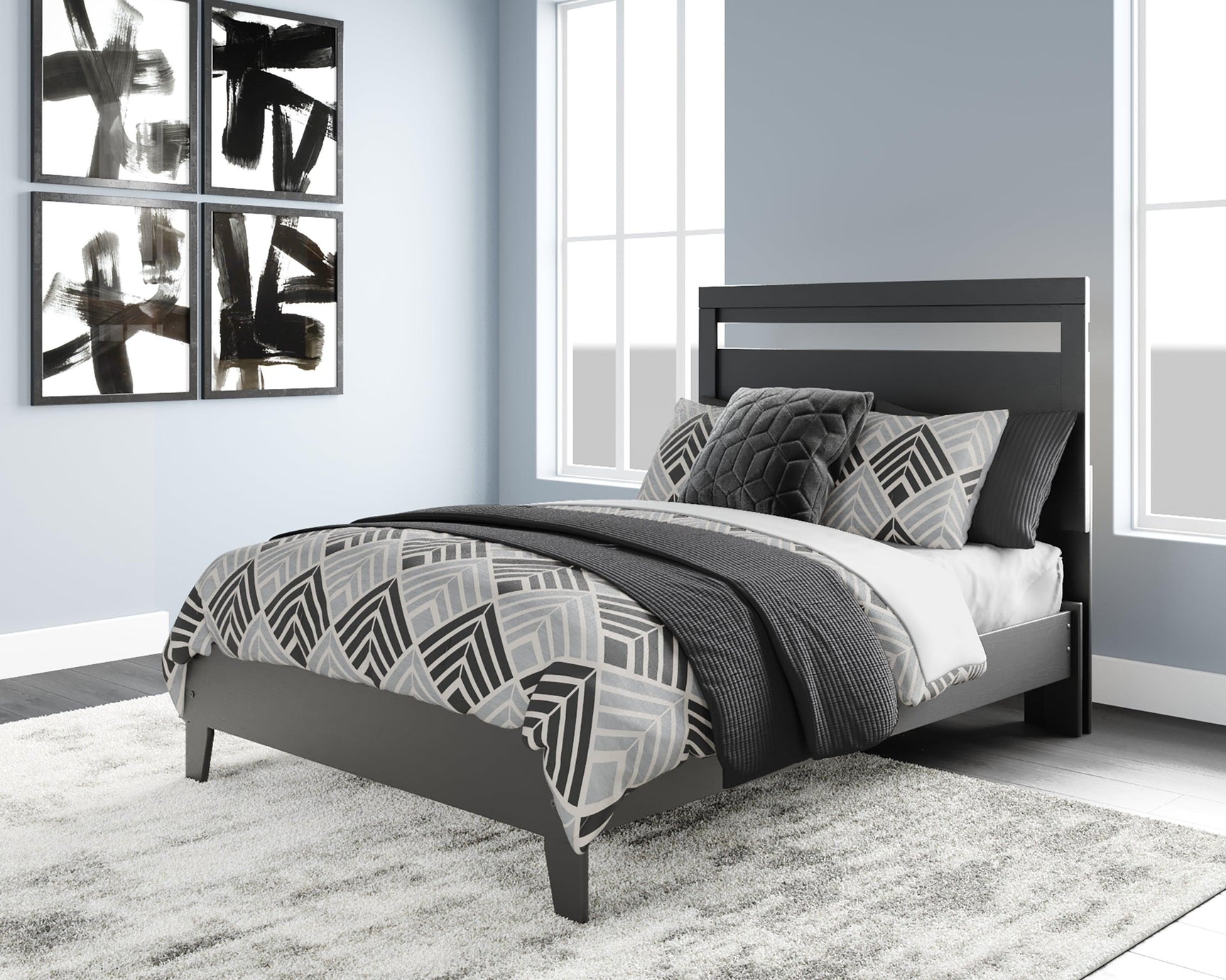 Finch Black/brown Full Panel Platform Bed - Ella Furniture