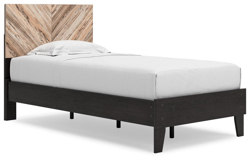 Piperton Two-tone Brown/Black Twin Panel Platform Bed - Ella Furniture