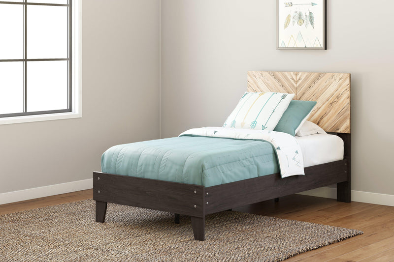 Piperton Two-tone Brown/Black Twin Panel Platform Bed - Ella Furniture