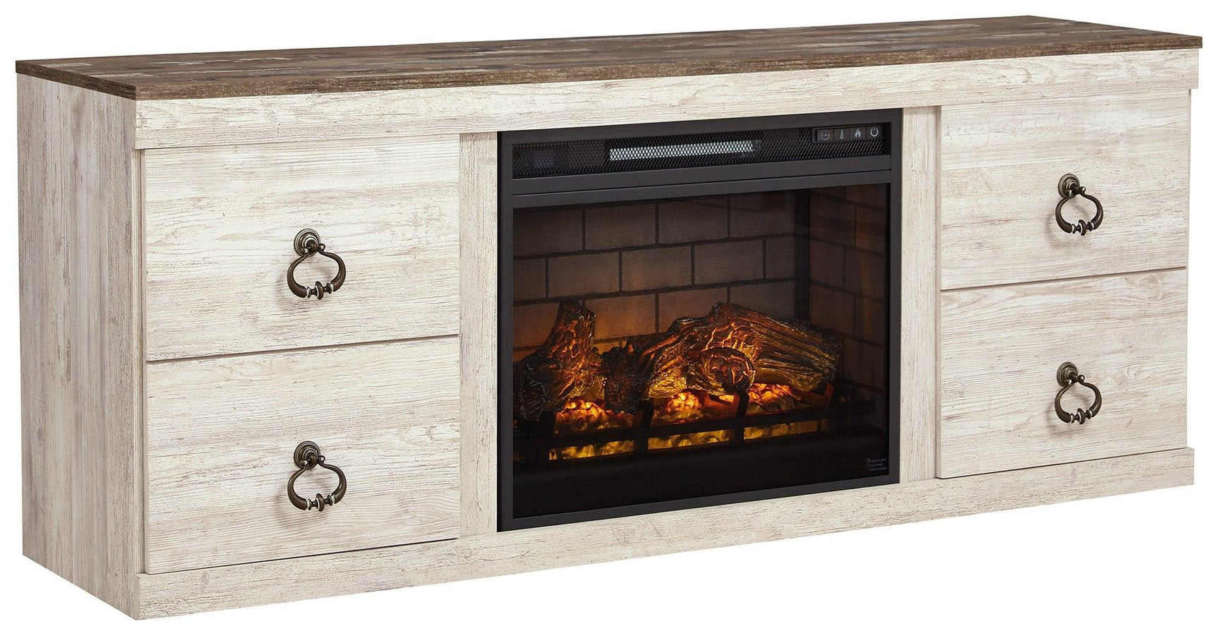 Willowton Whitewash Tv Stand With Electric Fireplace EW0267W8 - Ella Furniture