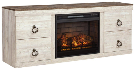 Willowton Whitewash Tv Stand With Electric Fireplace EW0267W8 - Ella Furniture