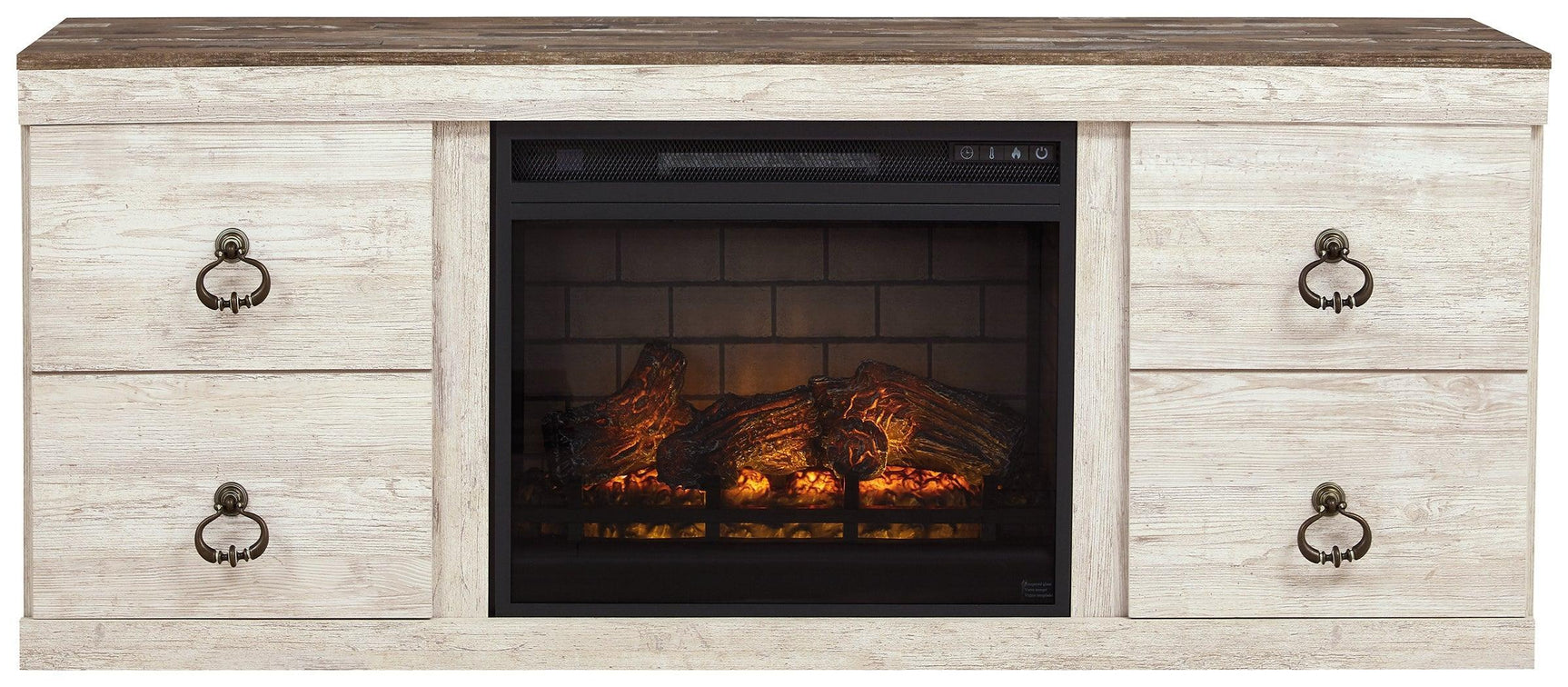 Willowton Whitewash Tv Stand With Electric Fireplace EW0267W8 - Ella Furniture