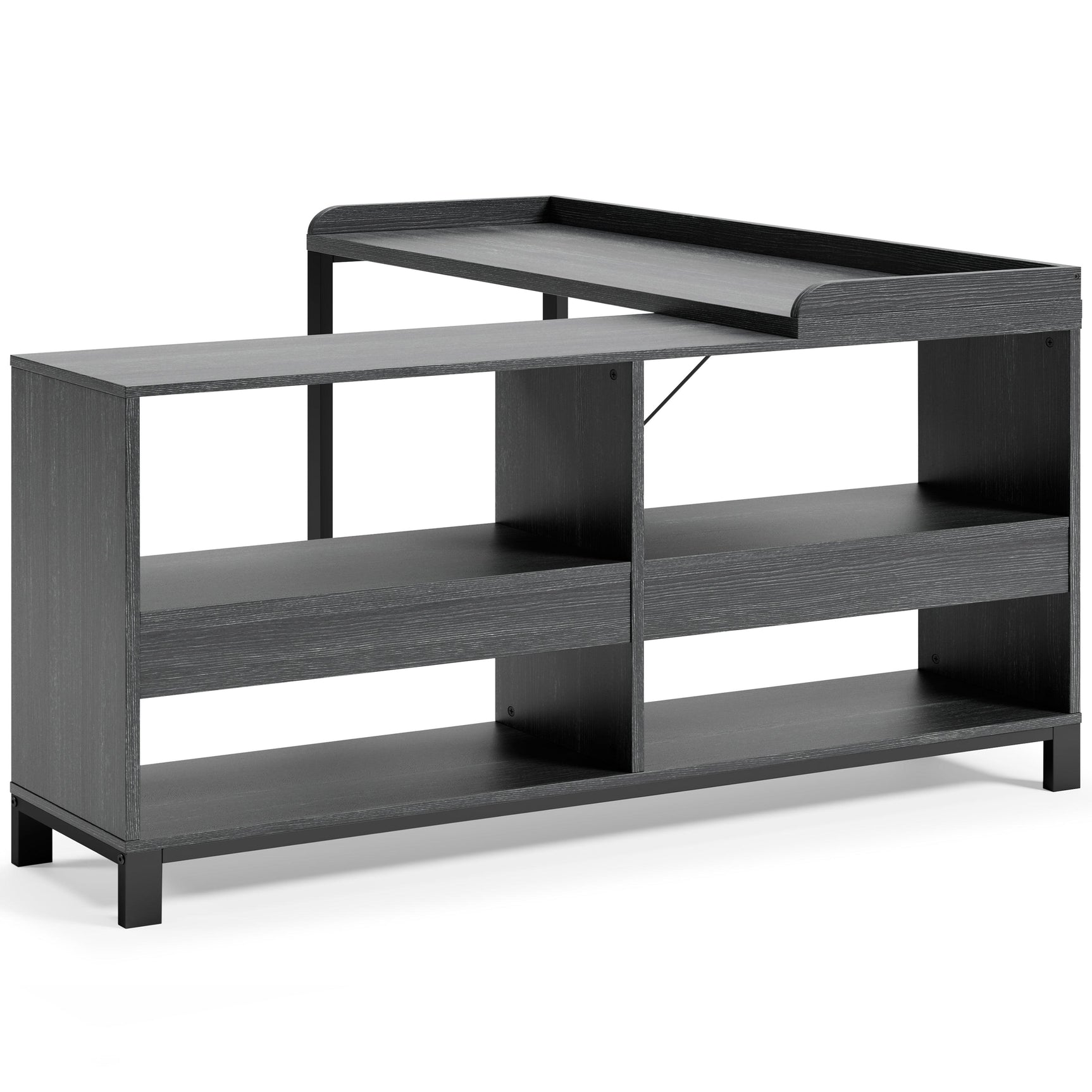 Yarlow Black Home Office L-desk - Ella Furniture