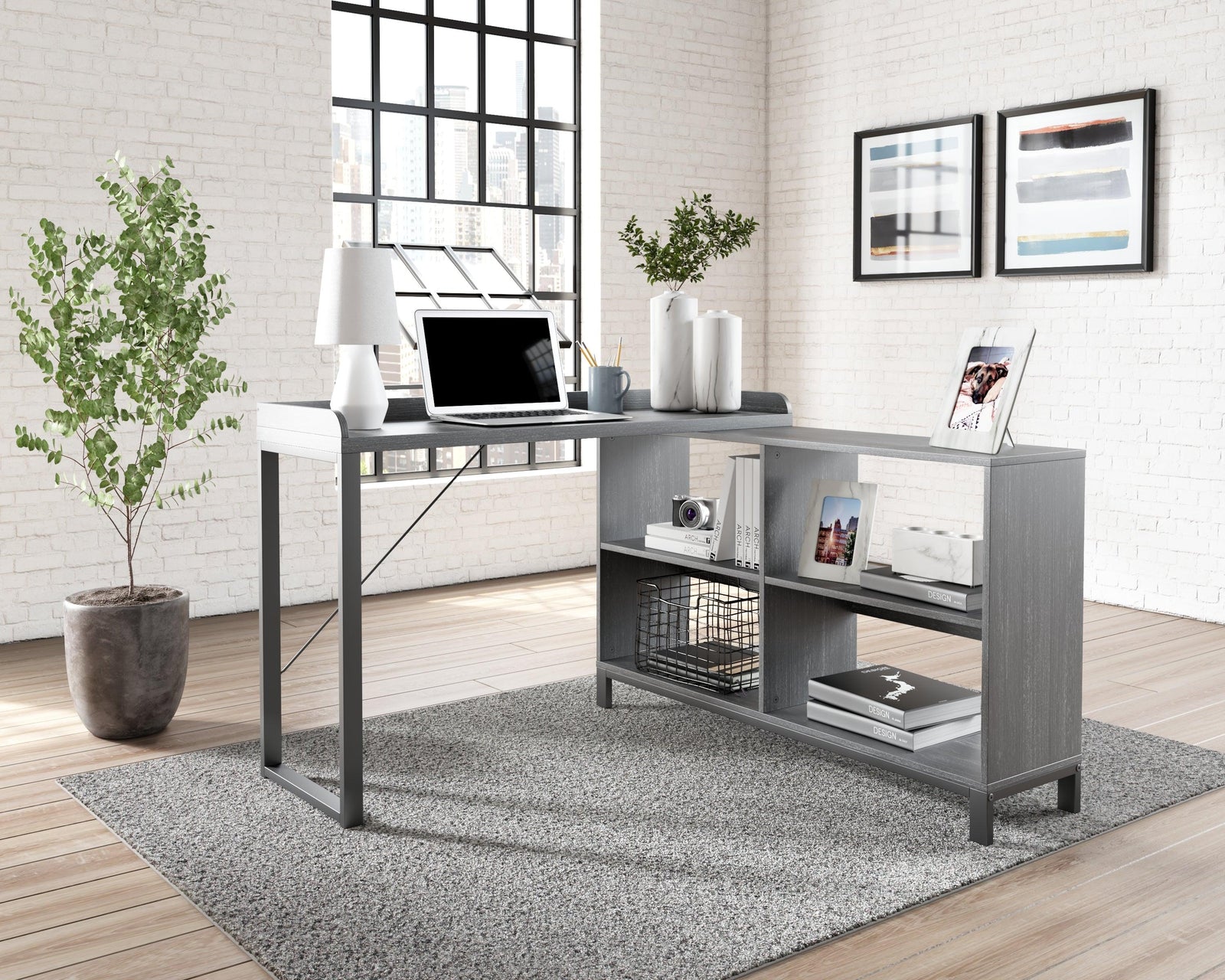 Yarlow Black Home Office Desk And Storage