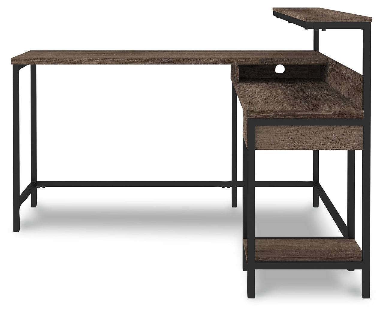 Arlenbry Gray Home Office L-desk With Storage - Ella Furniture