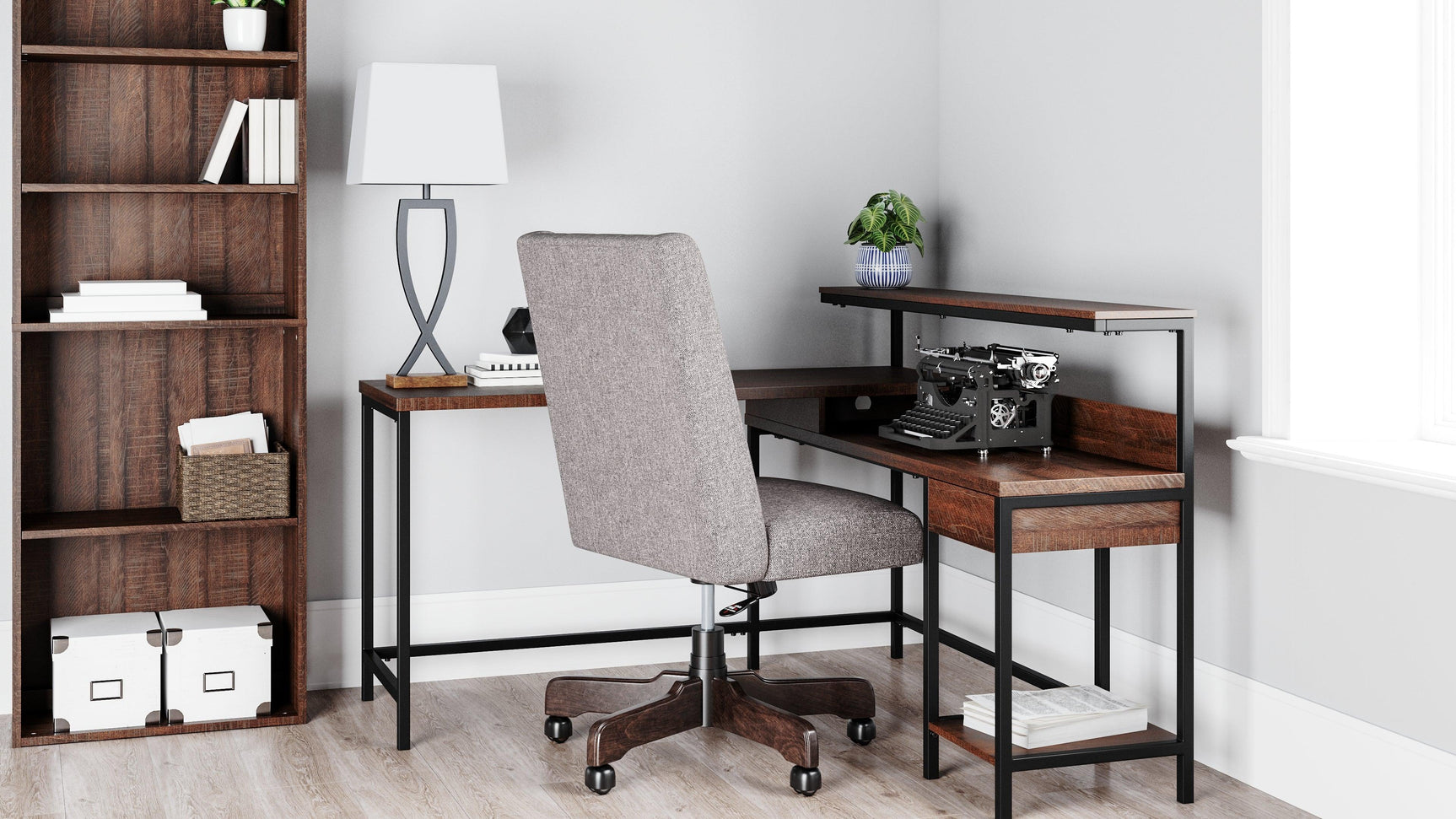 Camiburg Warm Brown Home Office L-desk With Storage - Ella Furniture