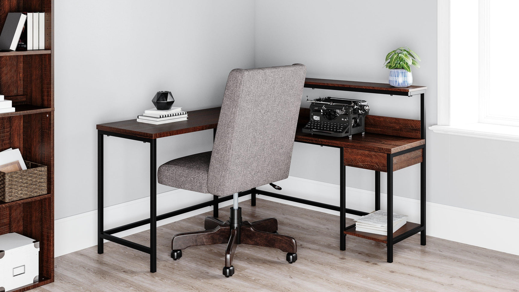 Camiburg Warm Brown Home Office L-desk With Storage - Ella Furniture