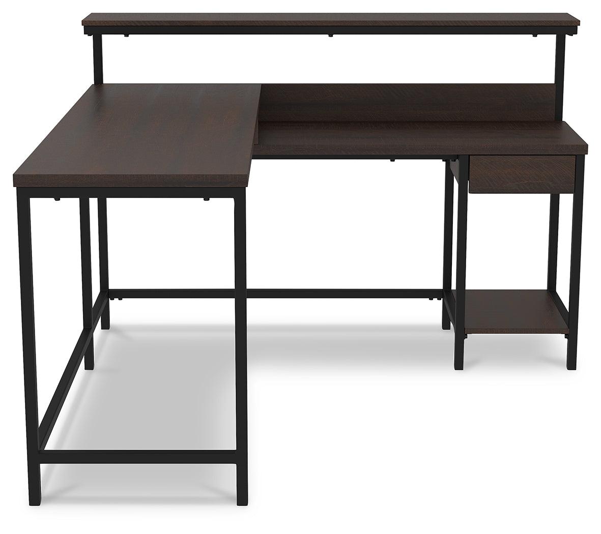 Camiburg Warm Brown Home Office L-desk With Storage - Ella Furniture