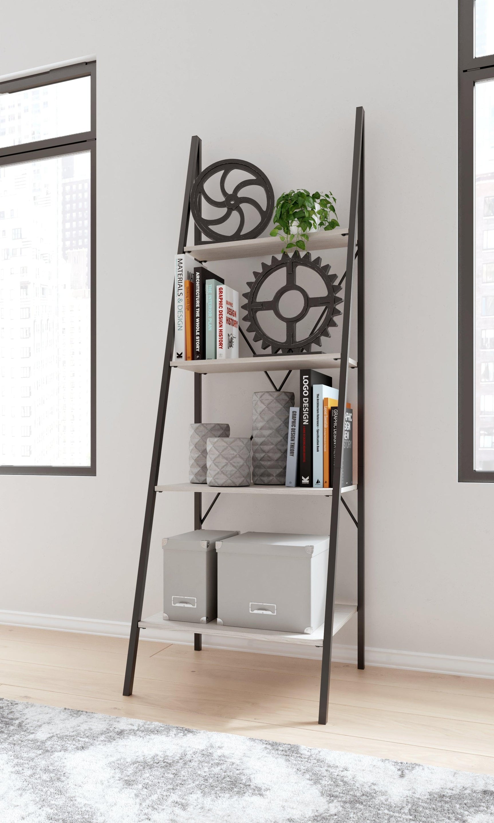 Bayflynn White/Black Bookcase - Ella Furniture