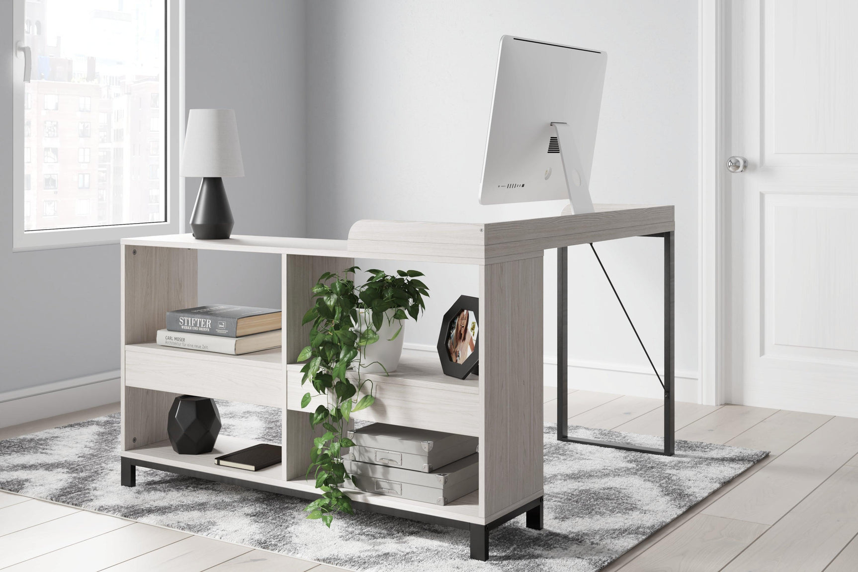 Bayflynn White/Black L-desk - Ella Furniture