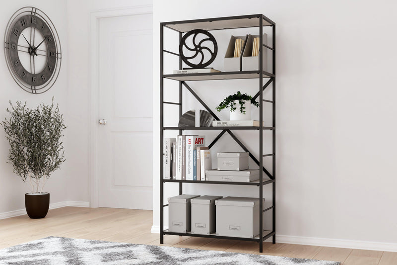 Bayflynn White/Black Bookcase - Ella Furniture