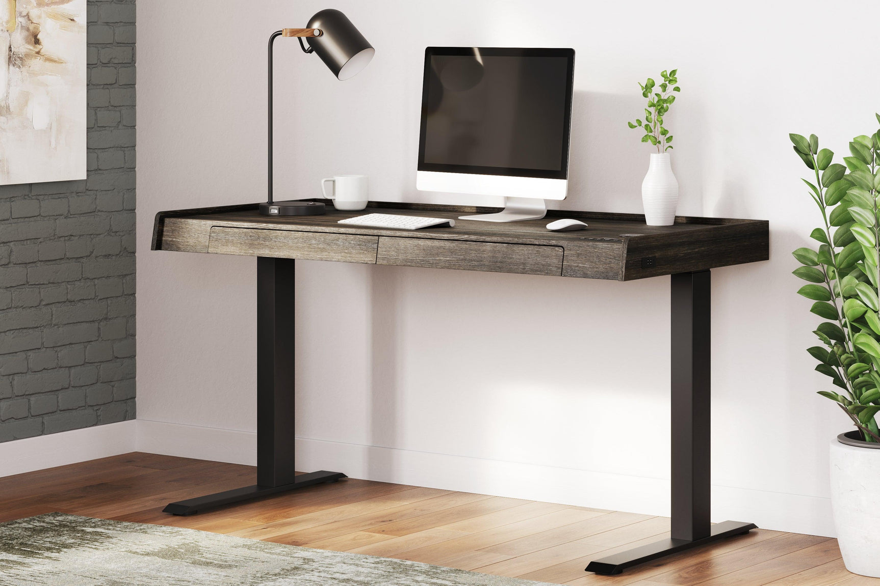 Zendex Dark Brown 55" Adjustable Height Desk - Ella Furniture