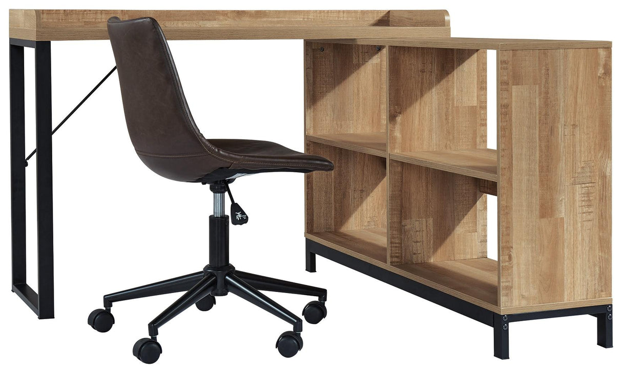 Gerdanet Light Brown/Black Home Office L-desk - Ella Furniture