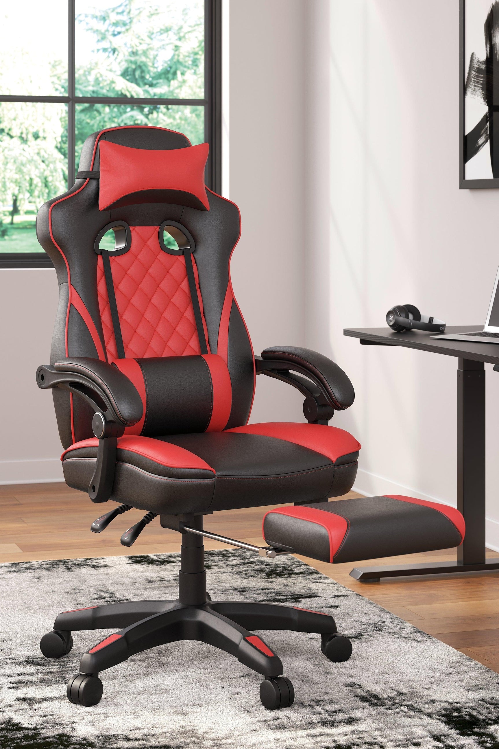 Lynxtyn Red/black Home Office Swivel Desk Chair - Ella Furniture