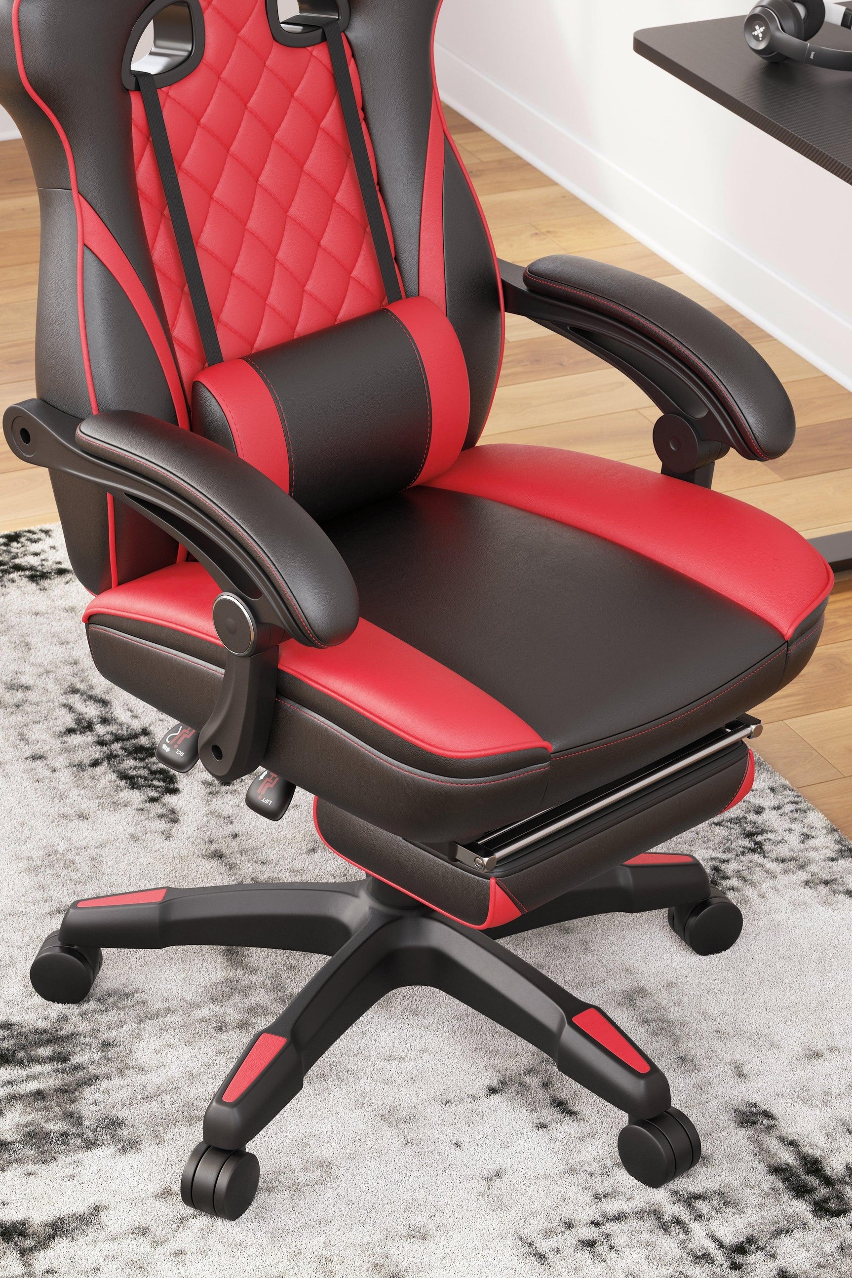 Lynxtyn Red/black Home Office Swivel Desk Chair - Ella Furniture