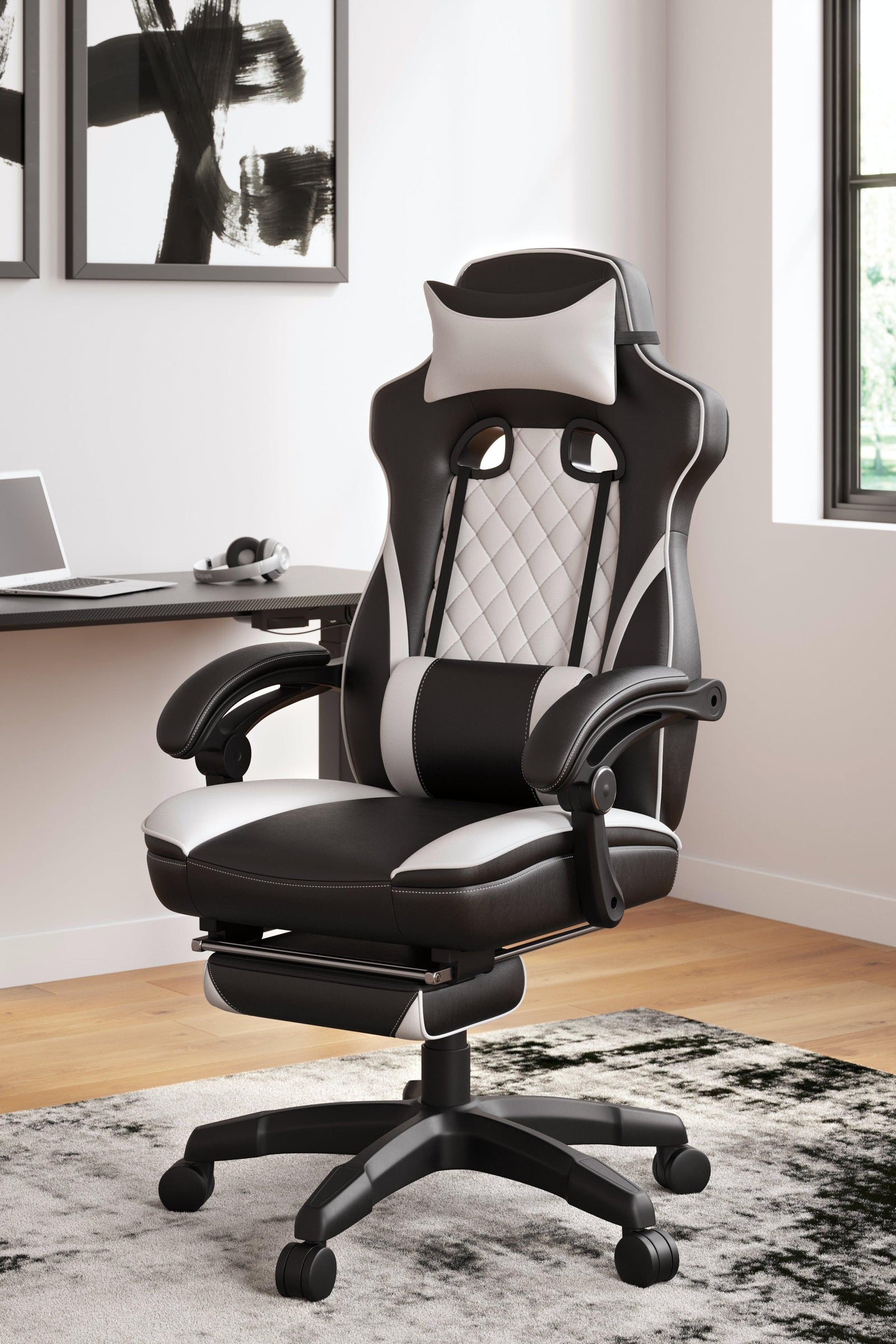 Lynxtyn White/Black Home Office Swivel Desk Chair - Ella Furniture