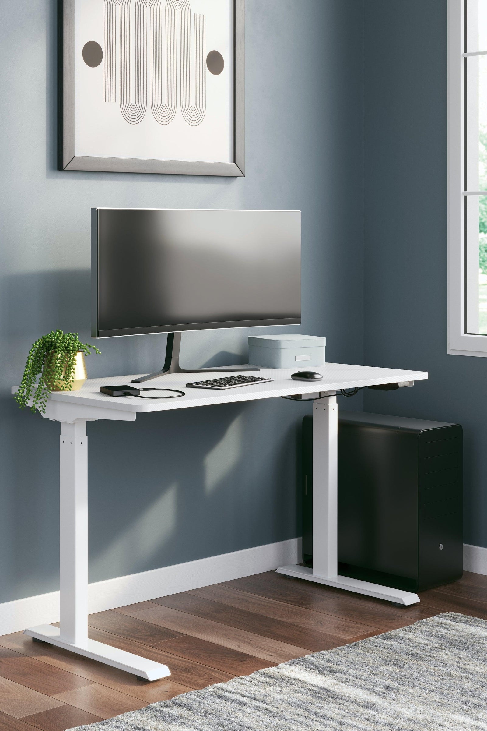 Lynxtyn Taupe/white Adjustable Height Home Office Desk - Ella Furniture