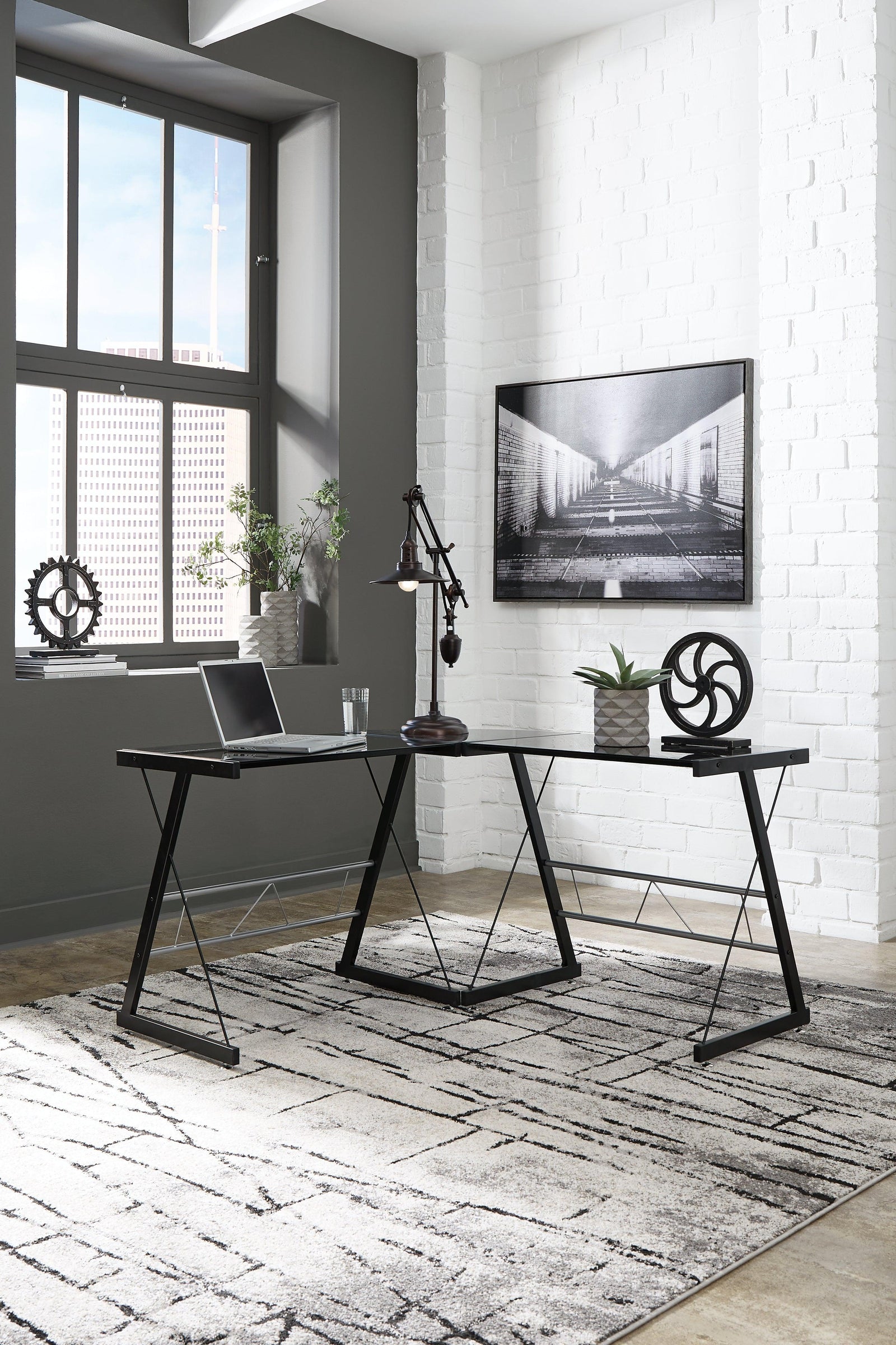 Mallistron Black/silver Home Office L-desk - Ella Furniture