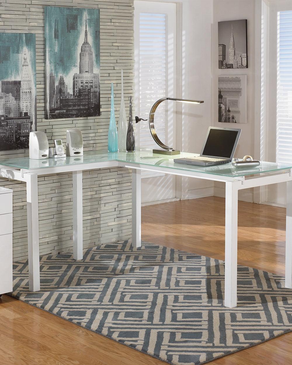 Baraga White Home Office L-desk - Ella Furniture