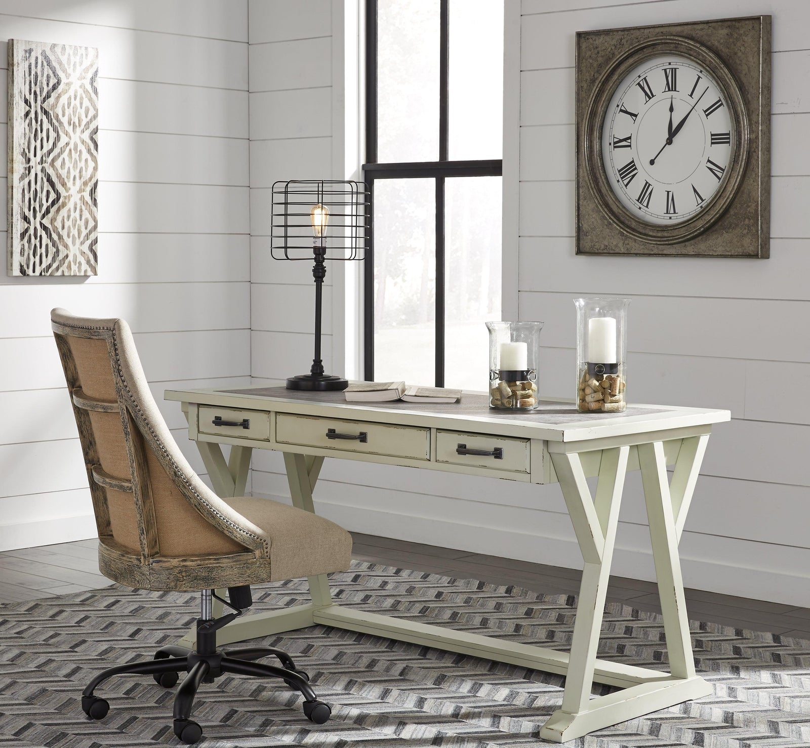 Jonileene White/Gray Home Office Desk With Chair - Ella Furniture