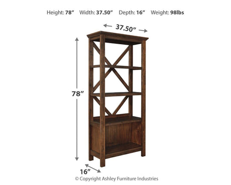 Baldridge Rustic Brown 75" Bookcase - Ella Furniture