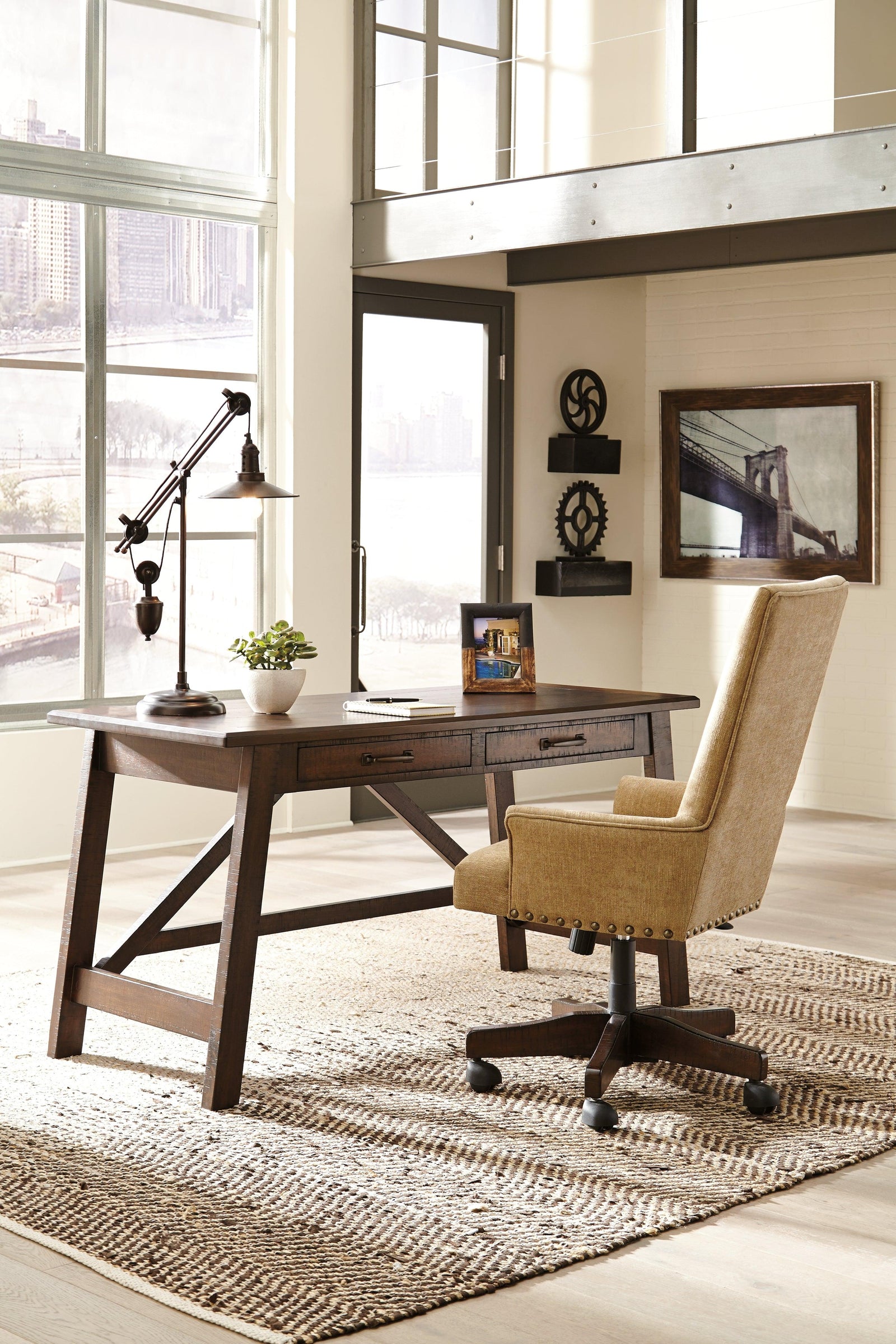 Baldridge Rustic Brown Home Office Desk With Chair