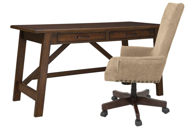 Baldridge Rustic Brown Home Office Desk With Chair - Ella Furniture