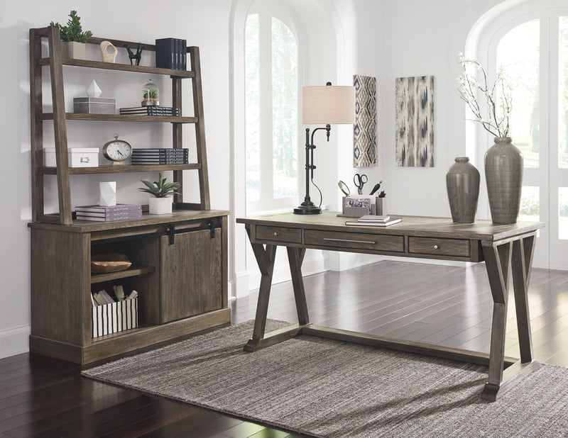 Luxenford Grayish Brown Home Office Desk And Storage - Ella Furniture