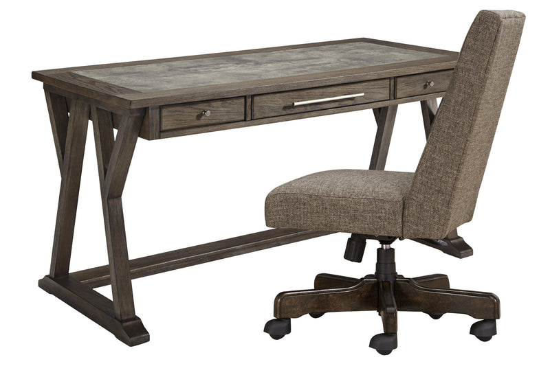 Luxenford Grayish Brown Home Office Desk With Chair - Ella Furniture