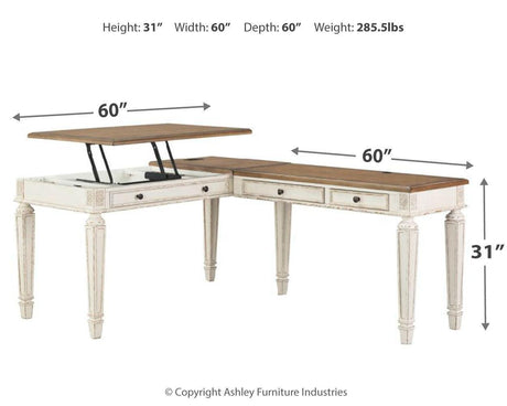 Realyn White/Brown 2-Piece Home Office Lift Top Desk - Ella Furniture