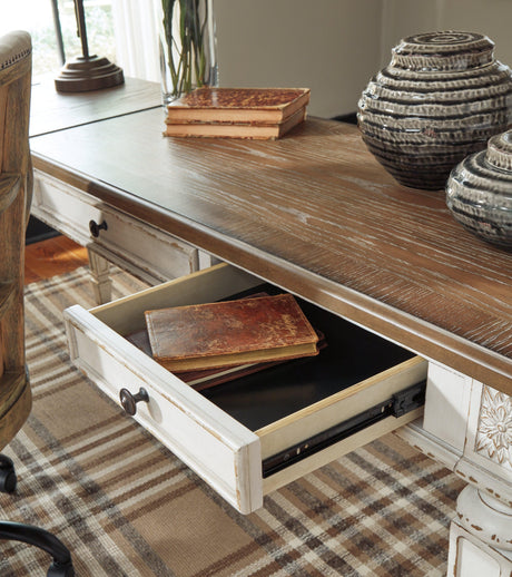 Realyn White/Brown Home Office Lift Top Desk - Ella Furniture