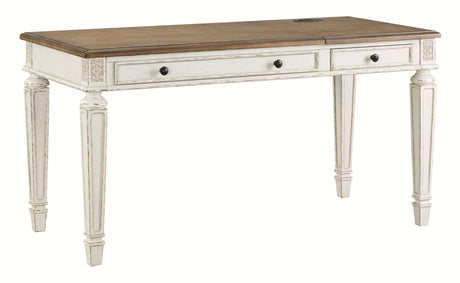 Realyn White/Brown Home Office Lift Top Desk - Ella Furniture