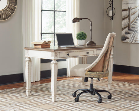 Realyn White/Brown Home Office Lift Top Desk - Ella Furniture