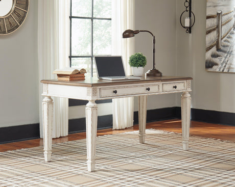 Realyn White/Brown Home Office Lift Top Desk - Ella Furniture
