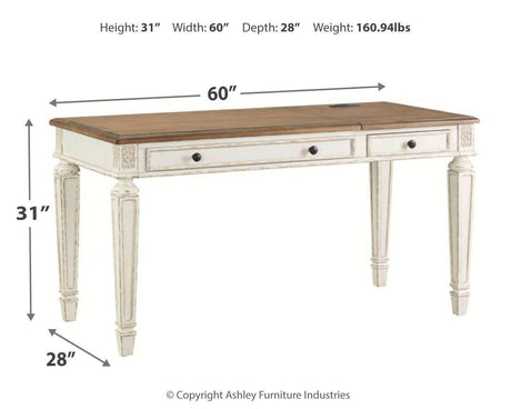 Realyn White/Brown Home Office Lift Top Desk - Ella Furniture
