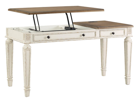 Realyn White/Brown Home Office Lift Top Desk - Ella Furniture