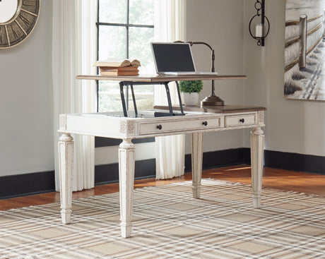 Realyn White/Brown Home Office Lift Top Desk - Ella Furniture