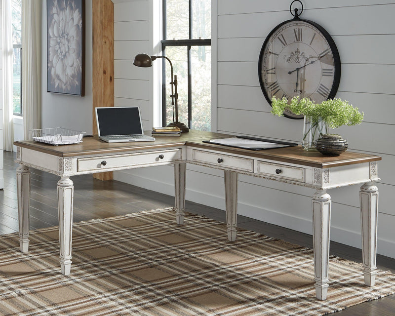 Realyn White/Brown 2-Piece Home Office Desk - Ella Furniture
