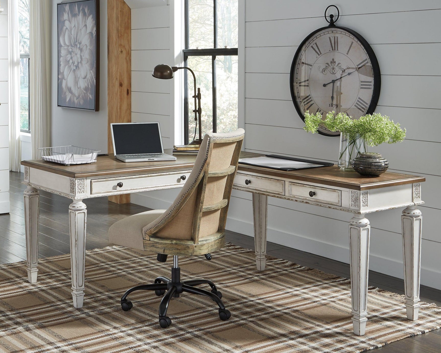 Realyn White/Brown 2-Piece Home Office Desk - Ella Furniture