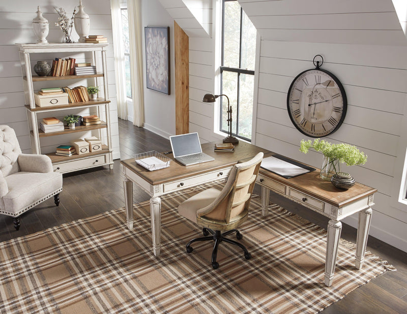 Realyn White/Brown 2-Piece Home Office Desk - Ella Furniture